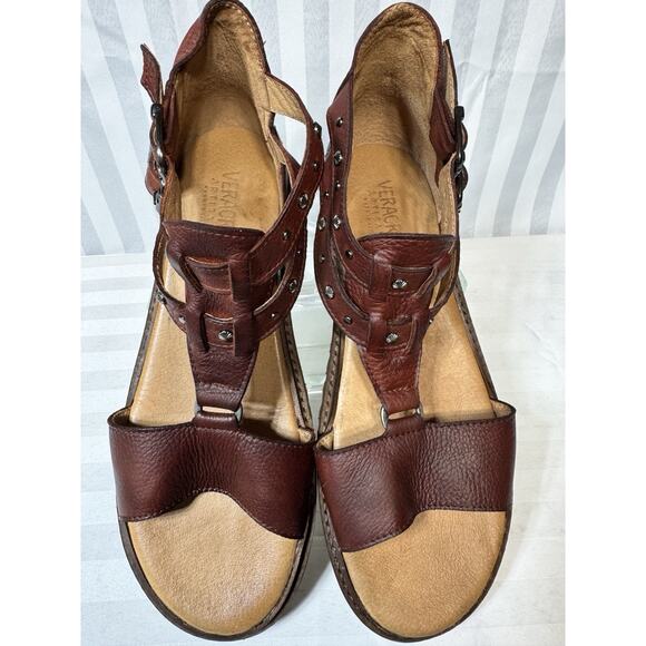 VERACRUZ ARTISANS Women's Whiskey Leather Studded Platform Sandals 8.5-9. - Picture 3 of 9